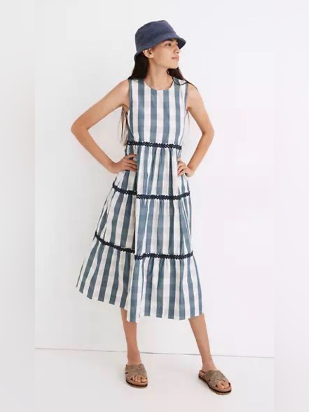Madewell Rickrack cattail tiered dress in gingham check